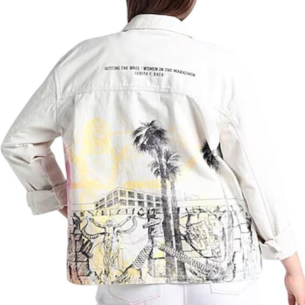 Vans x Moca Judy Baca Denim Jackets Women XL Ivory White Patch Pockets Boxy New